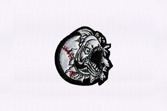 Baseball Piranha Fish: A Bold Embroidery Design for Your Shop